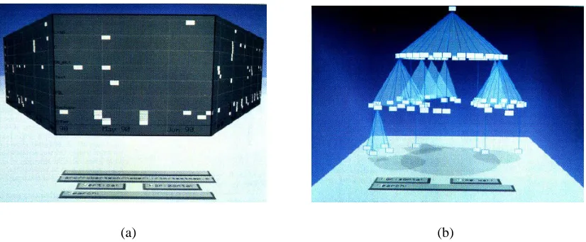 Figure 3.2: (a) shows a perspective wall with a central focus view and two overviews that are warped to smoothlyunify the three different displays