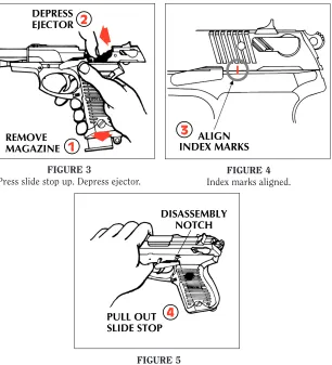 Press slide stop up. Depress ejector.FIGURE 3FIGURE 4