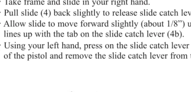 Figure C� Take frame and slide in your right hand. Pull slide (4) back slightly to release slide catch lever (17).