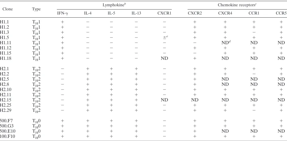 TABLE 2. Phenotypic summary of TH cell clones derived from two different human donorsa