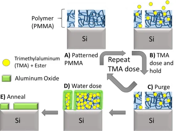 Figure 1.2. Outline of selective infiltration using trimethylaluminum (TMA) to pattern alumina