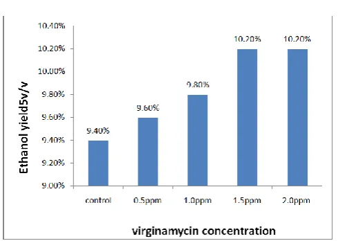 Figure 3. Effect of virginamycin concentration on the ethanol 
