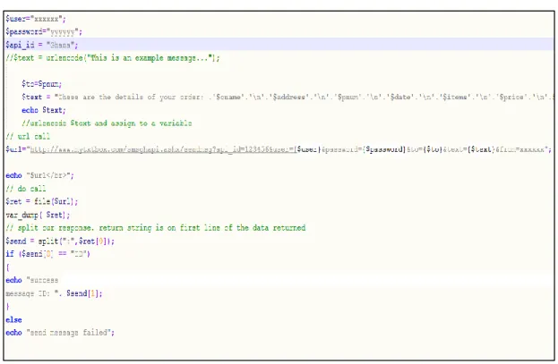 Fig 3.7: Code Snippet showing how to make use of SMS API 