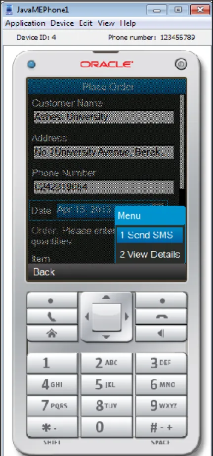 Fig 4.1: Screenshots of the customer order application and feedback via sms. 