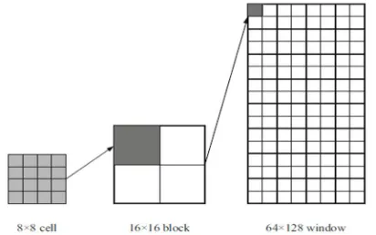 Fig. 2: Window division process in HOG Descriptor [1]   