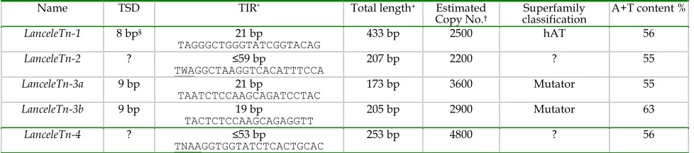 Table 1. Characteristics of five novel miniature inverted-repeat transposable elements