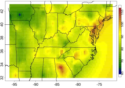 Figure 6: Mean of the posterior predictive distribution for the ozone design values.