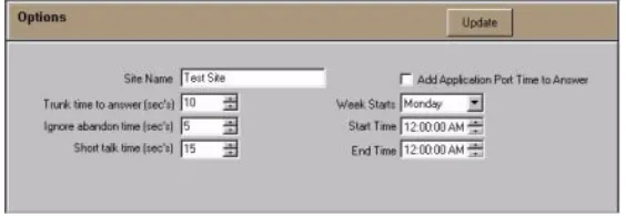 table provides an interface for setting reporting parameters. Click the Options 