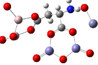 Figure 7. Results of molecular modeling simulations: iron, aluminum and zinc oxides interacting with aspartic amino acid without water molecules
