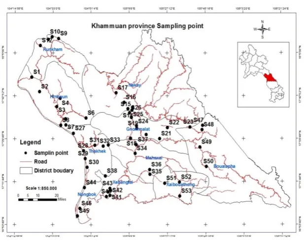 Figure 1. Sampling location in Khammuan Province, Laos. 