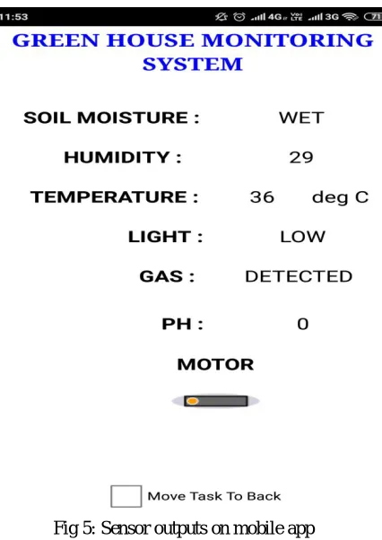 Fig 5: Sensor outputs on mobile app 