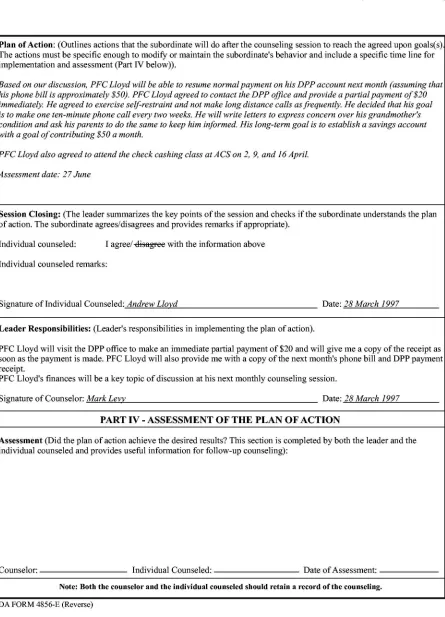 Figure C-9 (continued).Example of a DevelopmentalCounselingForm-EventCounseling