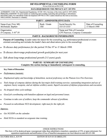 Figure C-10. Example of a DevelopmentalCounselingForm-Performance/ProfessionalGrowth Counseling