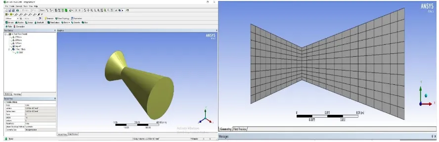 Fig 8. Geometry Import in FLUENT Module   Fig 9.Mesh generation of the convergent divergent nozzle 