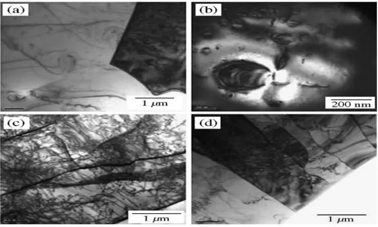 Figure 13:  Optical macrostructure and microstructures: (a) HAZ, (b) TB on advancing side, (c) WZ in upper middle part, (d) WZ in central part and (e) TB on retreating side  