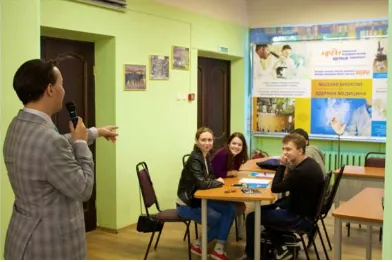 Fig. 1. Tutor Baryshev G.K. holds a business game