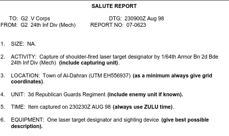 Figure E-1. Example of a SALUTE report.