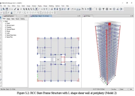 Figure 5.2: RCC Bare Frame Structure with L shape shear wall at periphery (Model 2) 