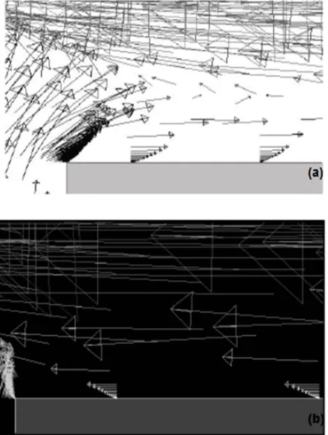 Fig. 8  Velocity vectors within the gap near the outer edge of the discs for (a) G=0.25 mm and   (b) G=0.100 mm at a rotational speed of 1,000 rpm