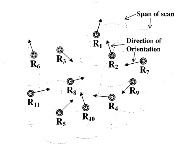 Figure 3-1 A colony of agents distributed randomly with their directions of
