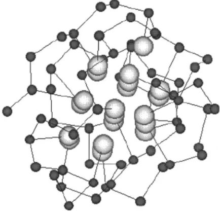FIG. 14. Snapshot of the rigid heteroprotein chain at T* of 0.16. Backbonebeads are dark gray; side chain beads are pale gray