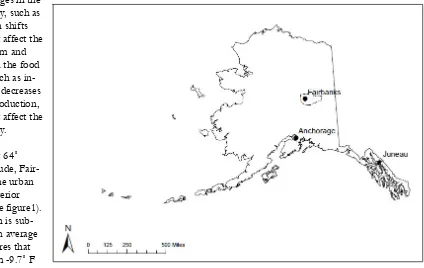 Figure 1. The State of Alaska, Fairbanks North Star Borough, and Urban Centers