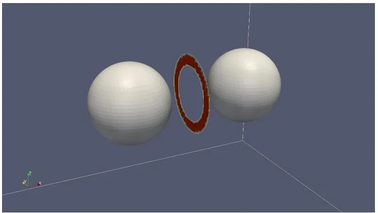 Figure 9: The distance field of the bubbles shown as the white contour lines with the black circles representing the bubble interface 