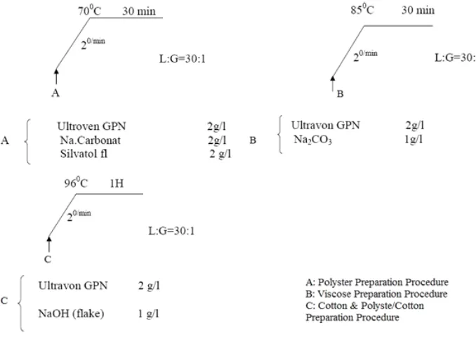 Fig. 2. Dyeing treatment conditions used to separate items