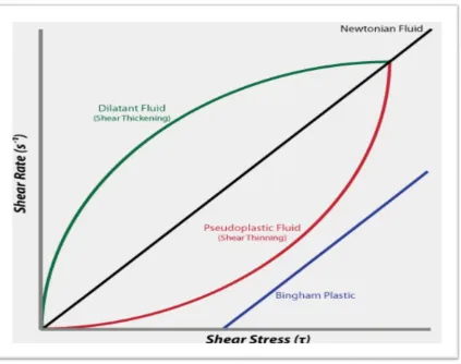 Figure 1.5:  Typical shear stress rate relationships for non-Newtonian fluids 