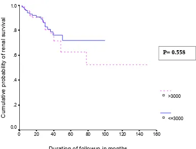 Figure 4 - Cumulative probability of renal survival vs risk factors: degree of interstitial fibrosis