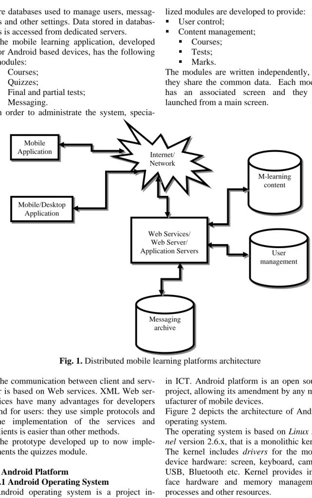 Fig. 1. Distributed mobile learning platforms architecture  The communication between client and 