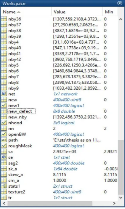 Fig. 4  The workspace of calculated feature values in MATLAB 