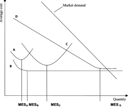 figure 5  Different average cost curves, with different room for competition 