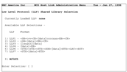 Figure 1-4   Low Level Protocol Selection Menu