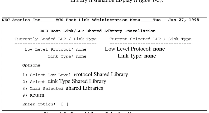 Figure 1-3   Shared Library Selection Menu