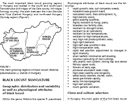 FIGURE 1 • The main growing regions of black locust (Robinia • 