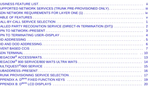 TABLE OF FEATURES . . . . . . . . . . . . . . . . . . . . . . . . . . . . . . . . . . 