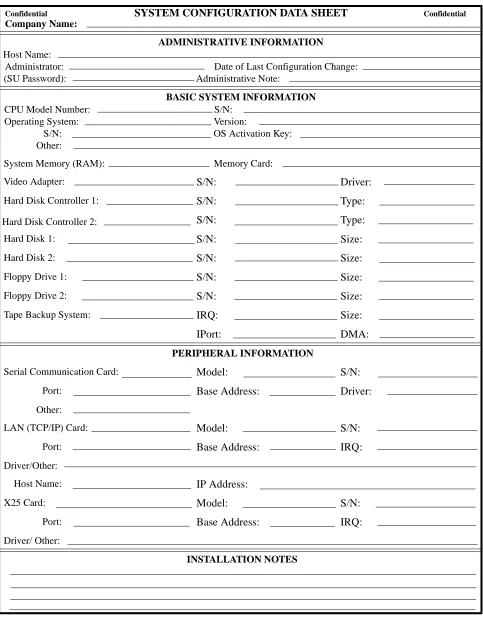 Figure 1-3   System Configuration Data Sheet