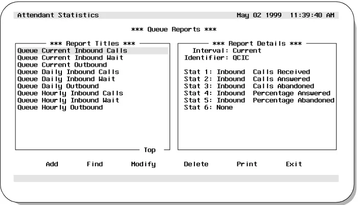 Figure 3-5   Example Queue Reports Screen