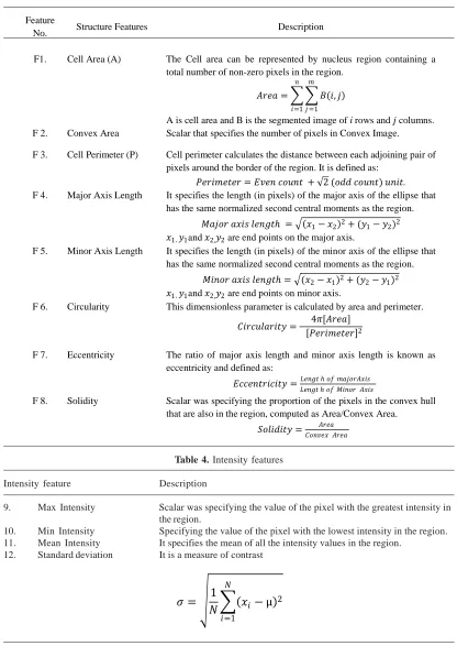 Table 4. Intensity features