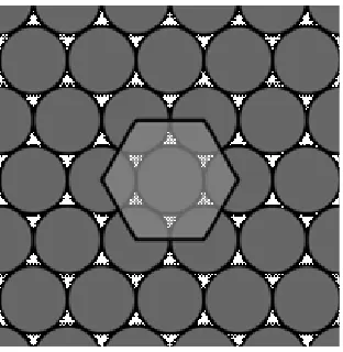 Fig. 1. The hexagonal packing circles in the plane, inwhich the centers of the circles lie in the corners of aregular hexagon