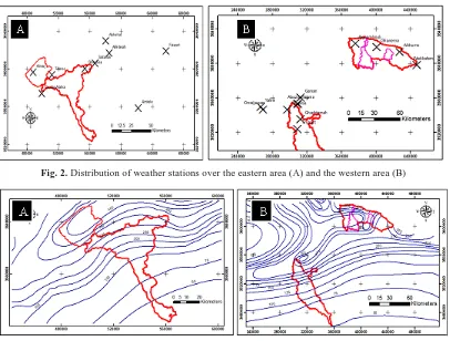 Fig. 2. Distribution of weather stations over the eastern area (A) and the western area (B)