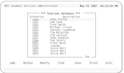 Figure 3-2   Stations Database Screen
