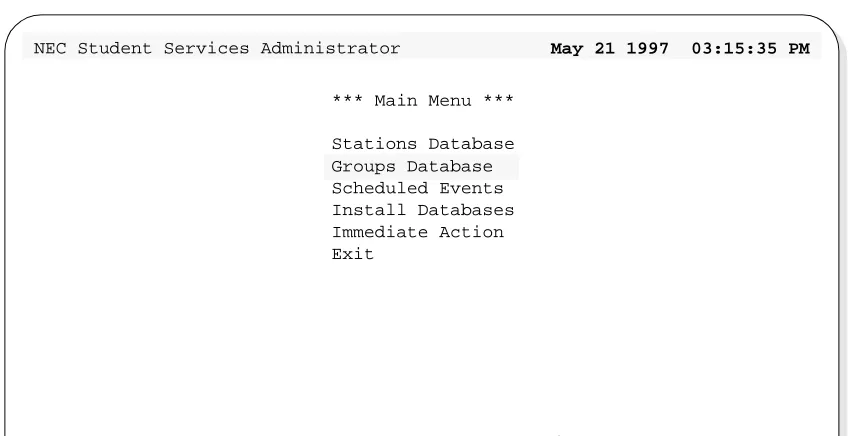 Figure 4-1   Main Menu Screen - Select Groups Database
