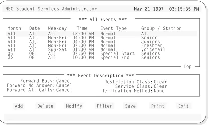 Figure 5-2   Scheduled Events Screen