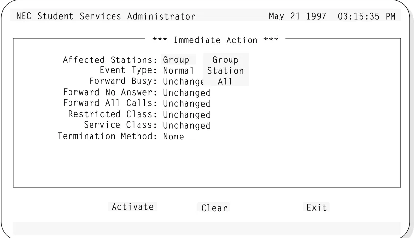 Figure 7-1   Immediate Action Screen
