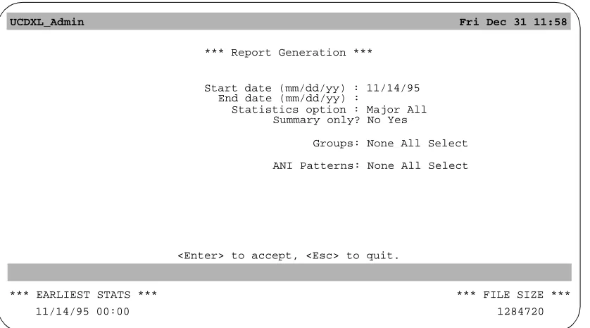 Figure 2-4   Report Generation data entry screen