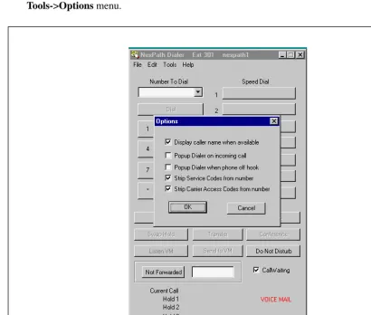FIGURE 4-3. The Tools->Options menu in NexDial