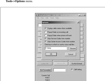 FIGURE 4-3. The Tools->Options menu in NexDial
