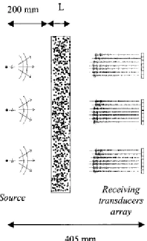 Figure 1.4- Experimental setup of Tourin11. This test is performed with through transmission, but testing on a thicker medium required backscattering, with receiving transducers on the same side as the emitter